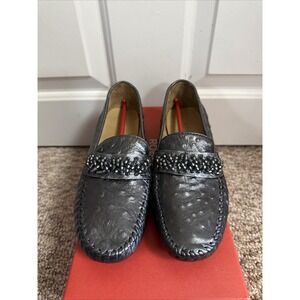 ROBERT ZUR Cosmos Loafter Gunmetal Shoes Women's Woven Ostrich Leather Size 7 AA